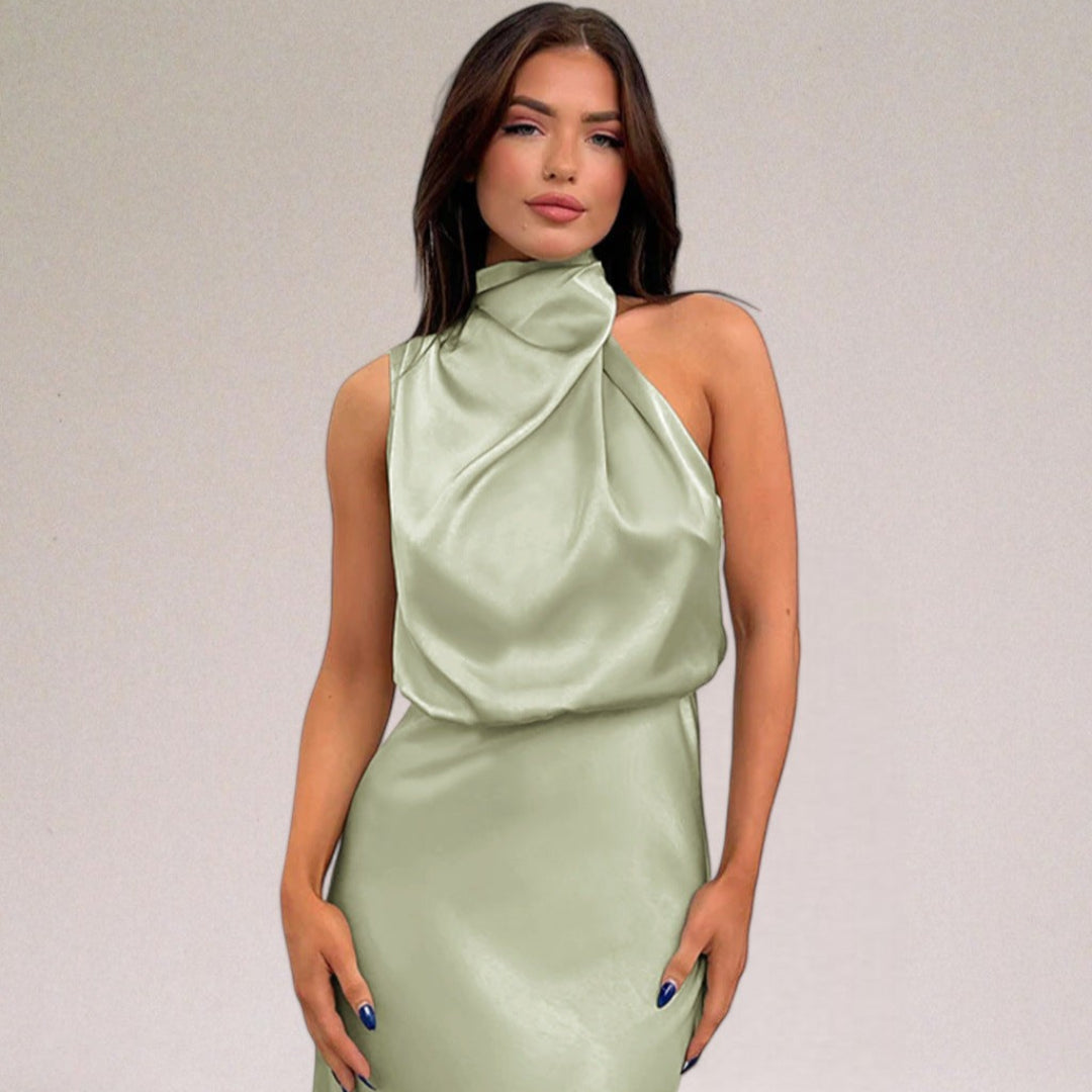 Charlène™ | Robe Élégante en Satin à Col Montant